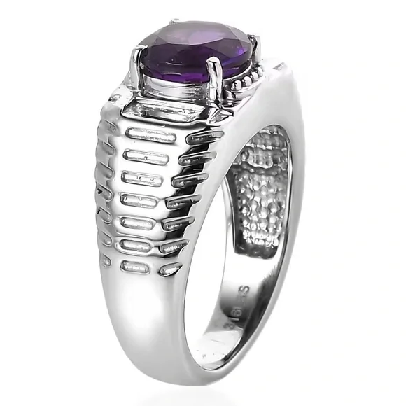 💜NWOT💜 Men's Amethyst Solitaire Ring In 316L Stainless Steel Size 10 - Picture 3 of 4